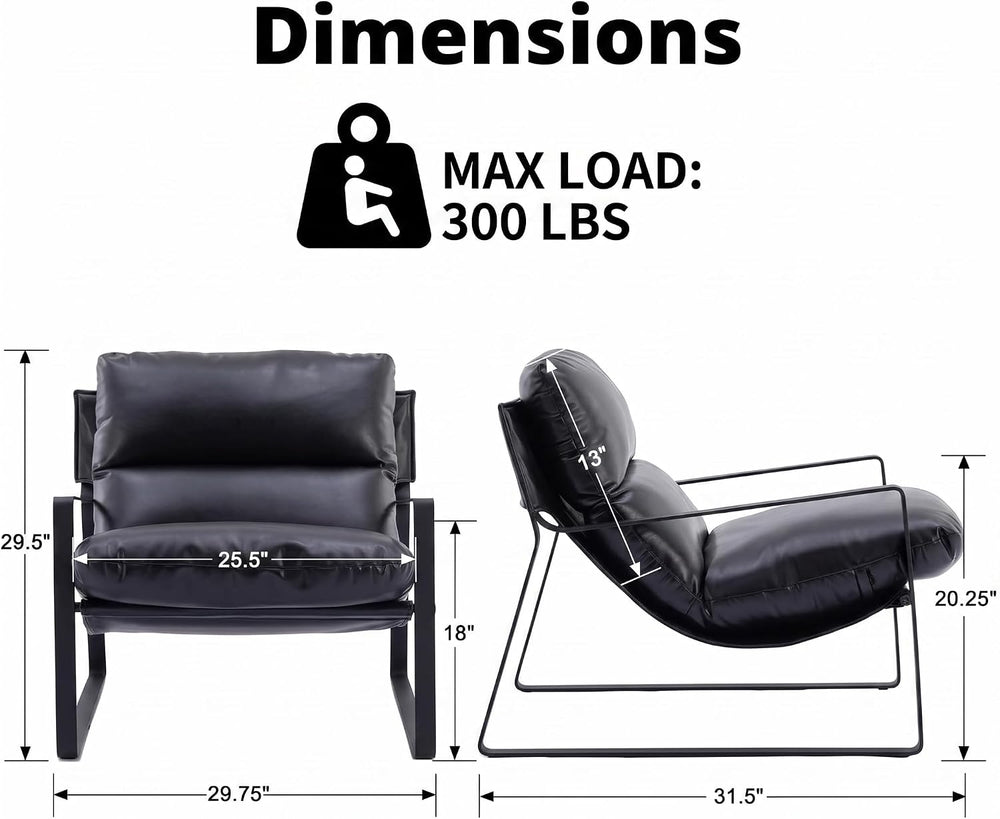 Ya-Home 1-Pack Mid-Century PU Leather Accent Armchair, Black