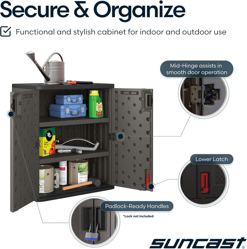 Suncast 30" Heavy-Duty Resin Garage Cabinet, Lockable, Dark Gray