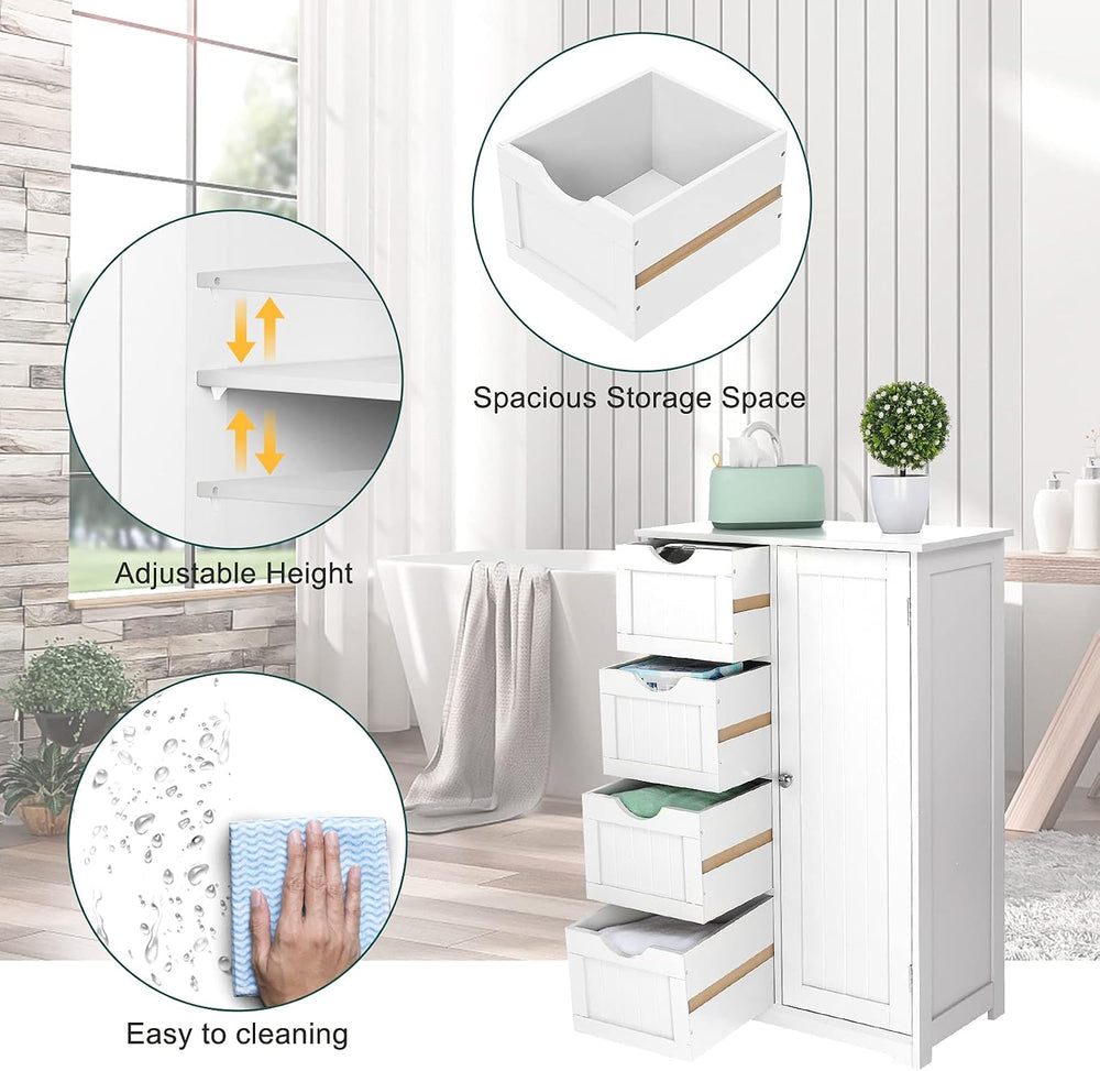 Bonnlo Small Storage Cabinet Wooden Bathroom Floor Cabinet Small Space Furnit...