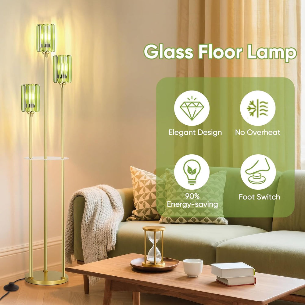 Elegant Modern Crystal Floor Lamp with Shelves for Living Room