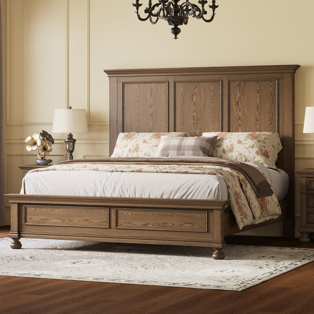 AMERLIFE Solid Wood 3-Piece Set, Queen Bed & 2 Nightstands, Light Brown