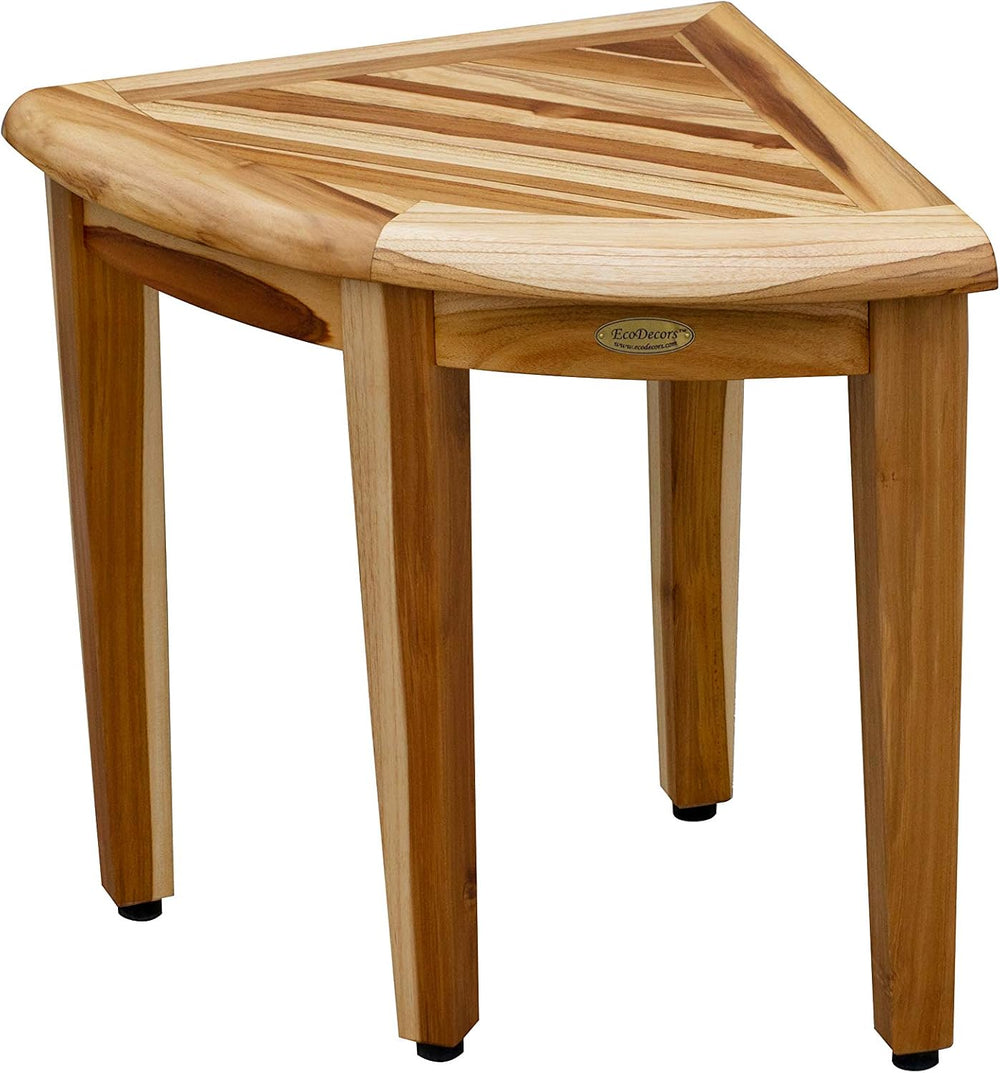 EcoDecors Snazzy Corner 18” Teak Corner Shower Bench, Bath Shower Stool