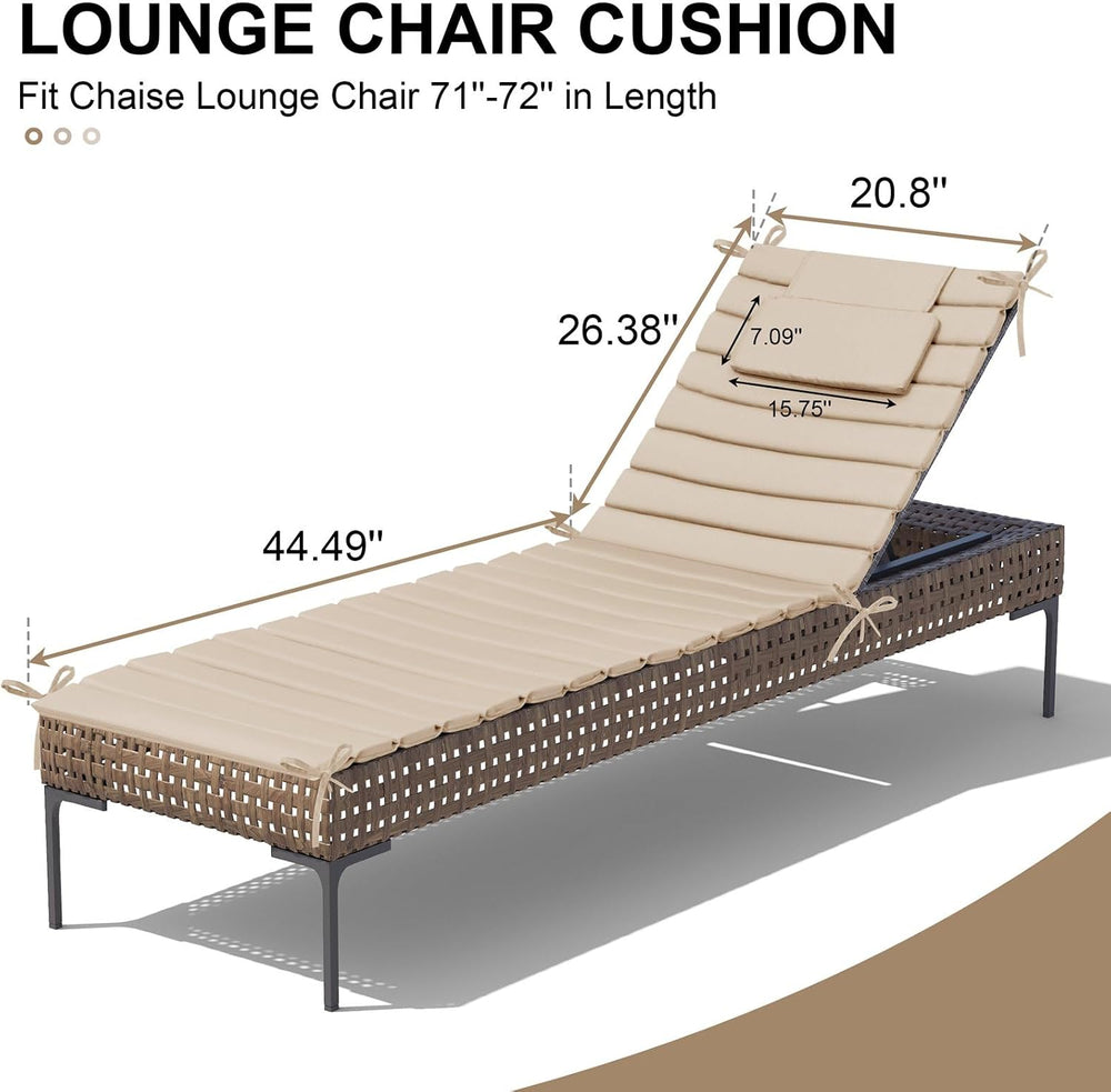 Crestlive Foldable Chaise Lounge Cushions Outdoor with Headrest, 71"x21&...