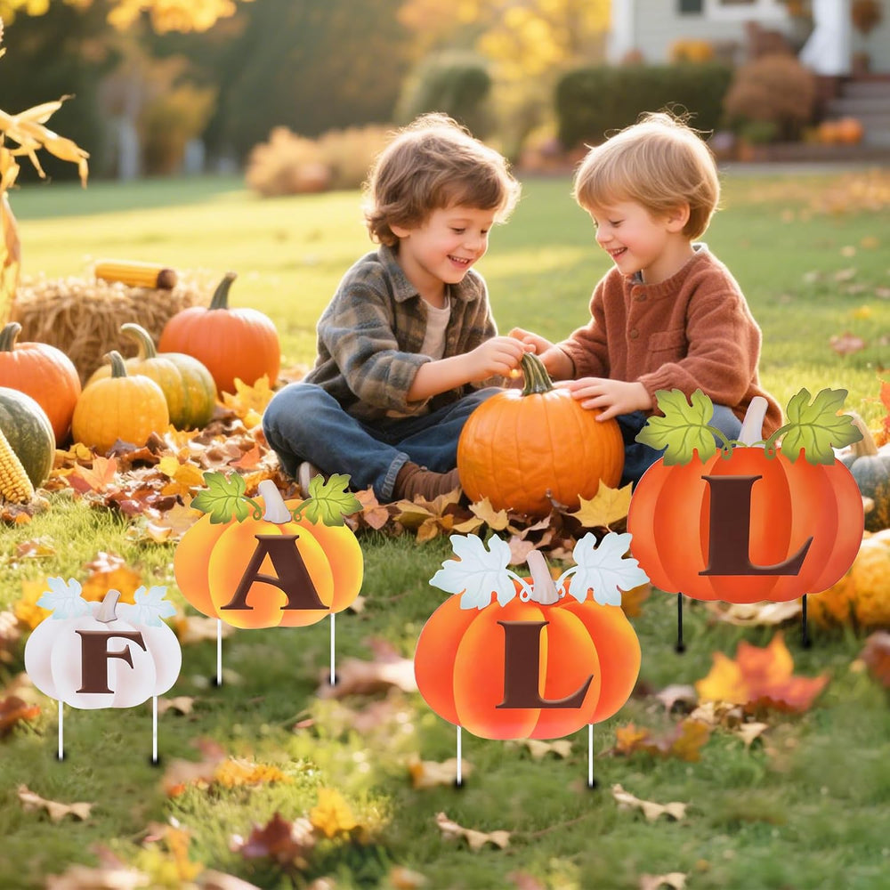 VCUTEKA Fall Outdoor Pumpkins Yard Sign Decor, Thanksgiving Garden Stake