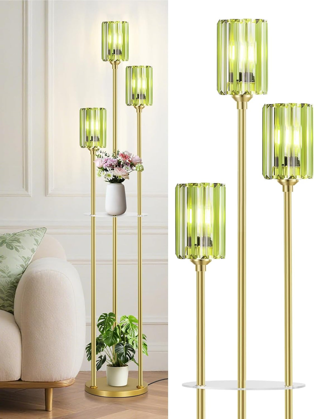 Elegant Modern Crystal Floor Lamp with Shelves for Living Room
