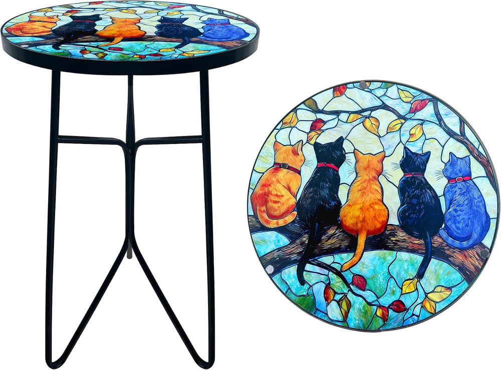 12 Inch Folding Outdoor Side Tea Table,Five Kitties Small Accent Tables, Plan...