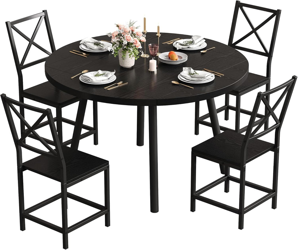 IRONCK Dining Table Set for 4, Round Kitchen Table and 4 Stool Chair for Dini...