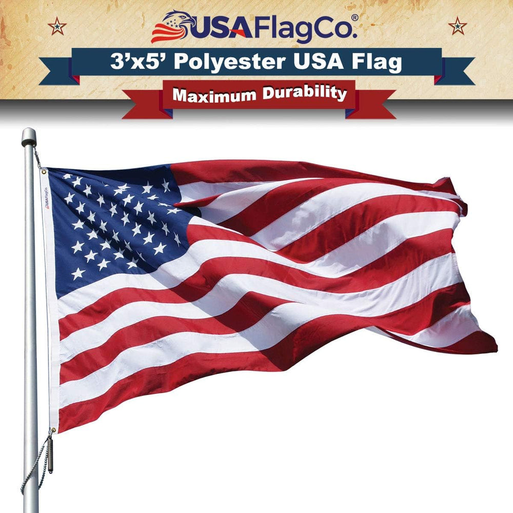 USA Flag Co. 3x5 Polyester US Flag - Embroidered Stars and Sewn Stripes Withs...