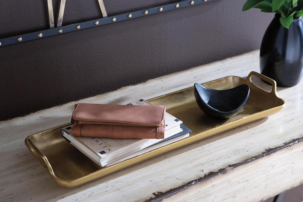 Signature Design by Ashley Posy Rectangle Gold Decorative Metal Tray