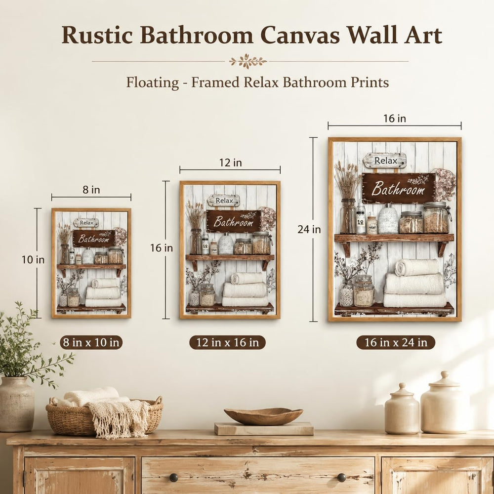 Floating Framed Farmhouse Bathroom Canvas Wall Art, Rustic Country Decor
