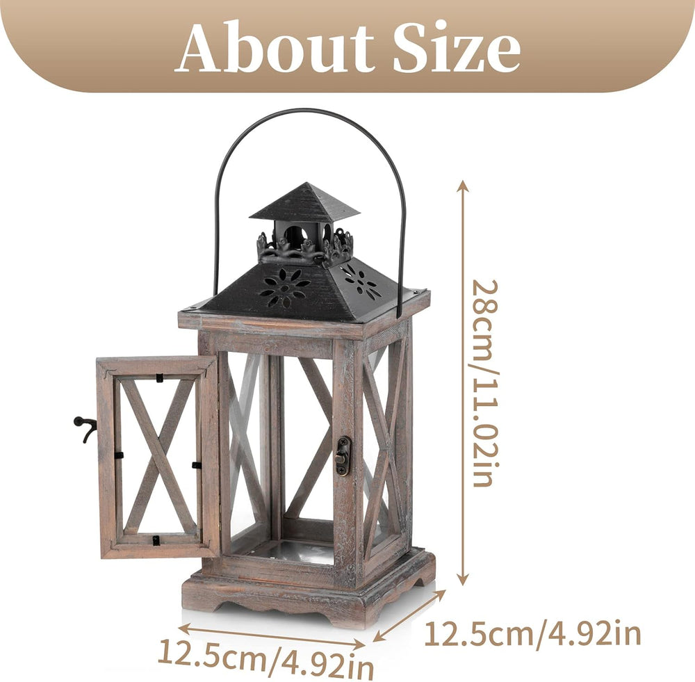 Sziqiqi Wooden Farmhouse Lanterns Decorative, 11" Rustic Lantern