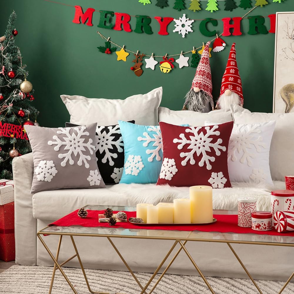 MIULEE Christmas Throw Pillow Covers Burgundy Decorative Snowflake 18x18