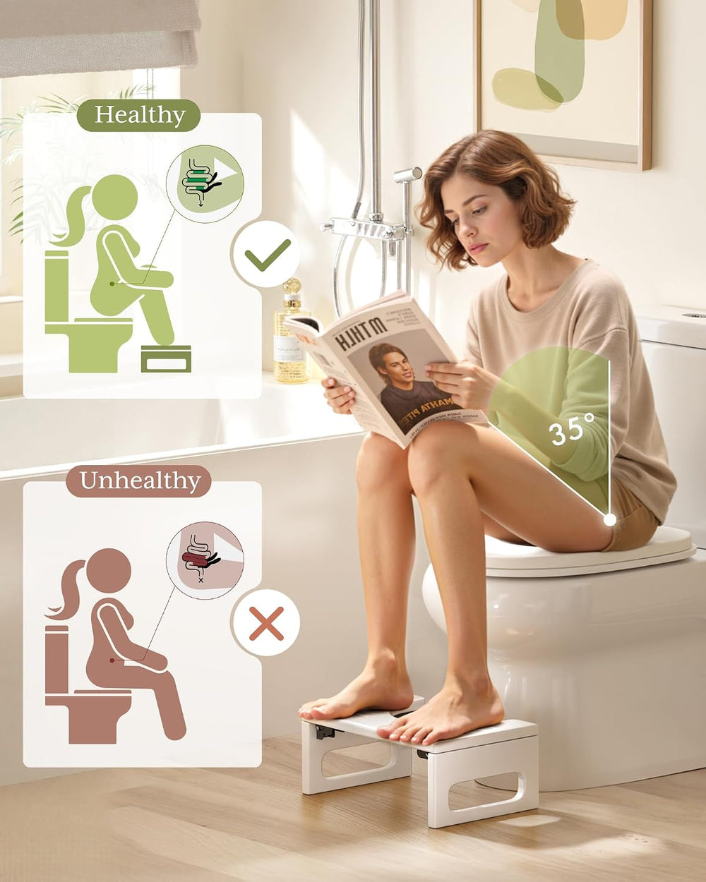 AmazerBath 7 Inches Bamboo Toilet Stool Squat for Adults, Foldable Poop Stool...