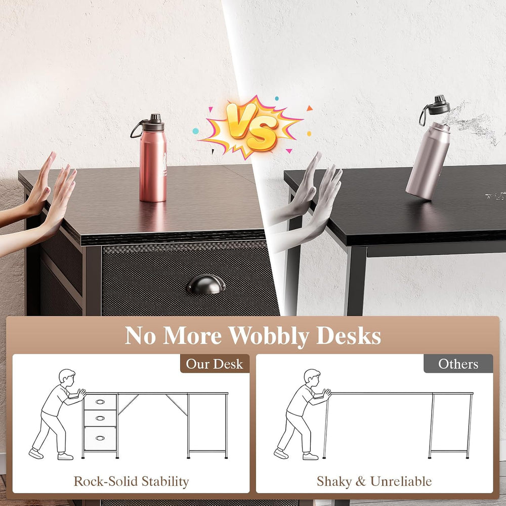 Furologee 63" L Shaped Desk, Computer Corner Desk with Outlets, Black
