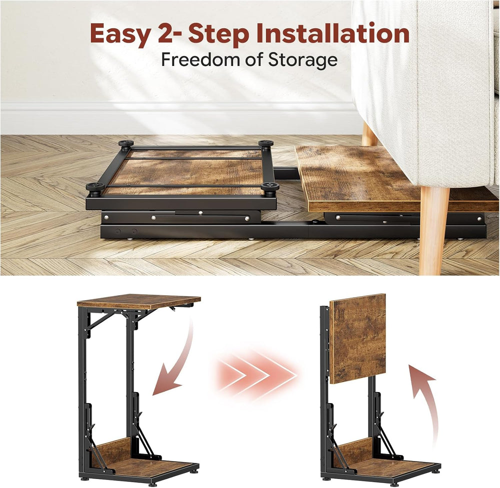 Simple Trending C Shaped End Table, Folding TV Tray Table, Side Table for Liv...