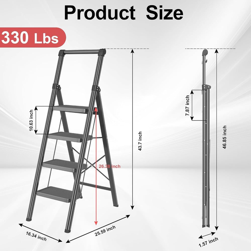 Step Ladder Foldable Folding Stool - 4 Step Stool with Wide Anti-Slip Pedal, ...
