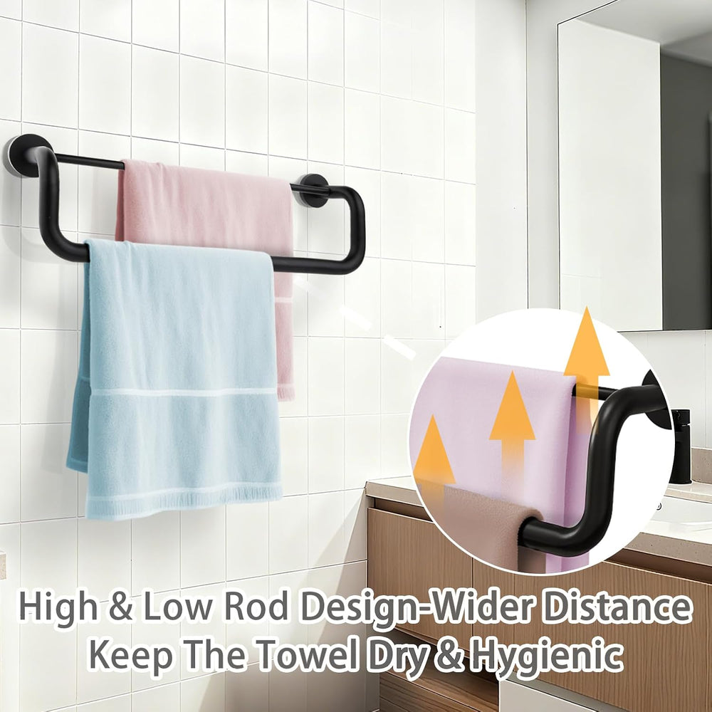 Double Towel Bar, 16 Inch, Matte Black