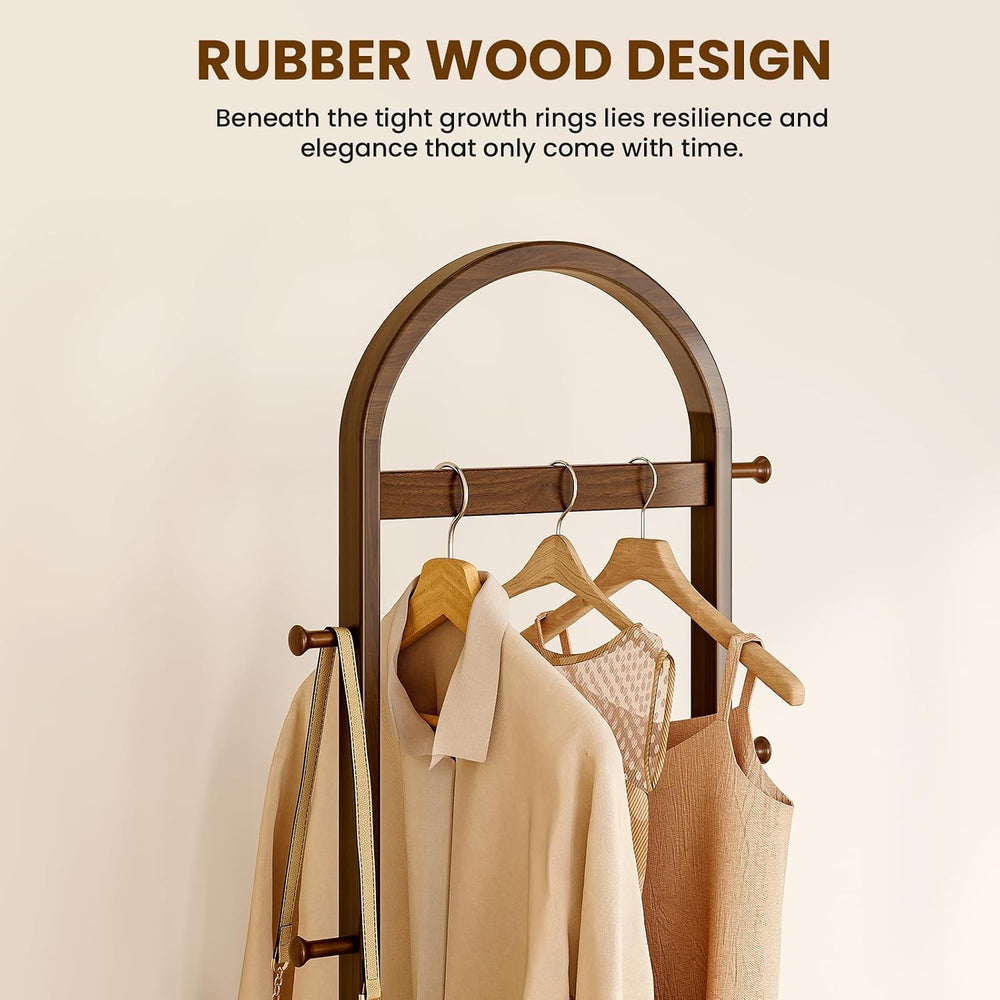 15.9" Narrow 3-in-1 Rolling Clothing Rack,Wooden Coat Rack with Wheels, ...