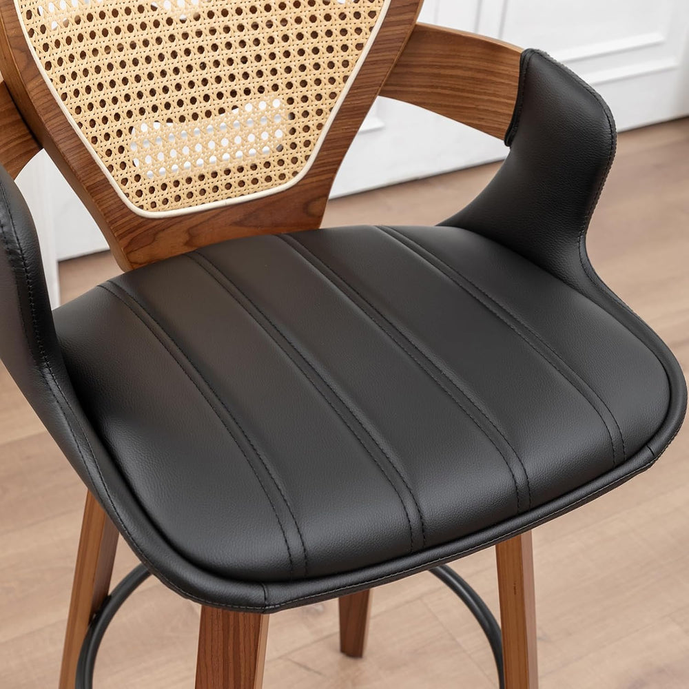 WUPOTO Mid-Century Modern Swivel Bar Stools with Supportive Rattan Back &...