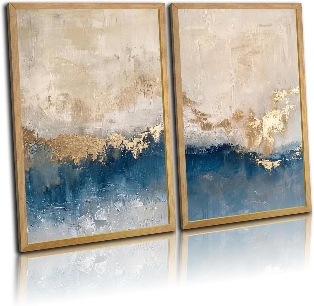 Framed Abstract Canvas Wall Art Set of 2 Blue Wall Decor Prints 12x16