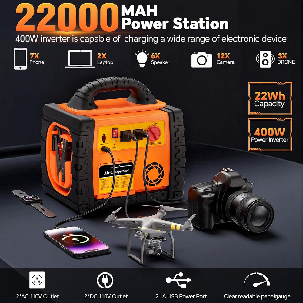 Portable Jump Starter with Air Compressor, FlyAuto 2200A Battery Booster for ...