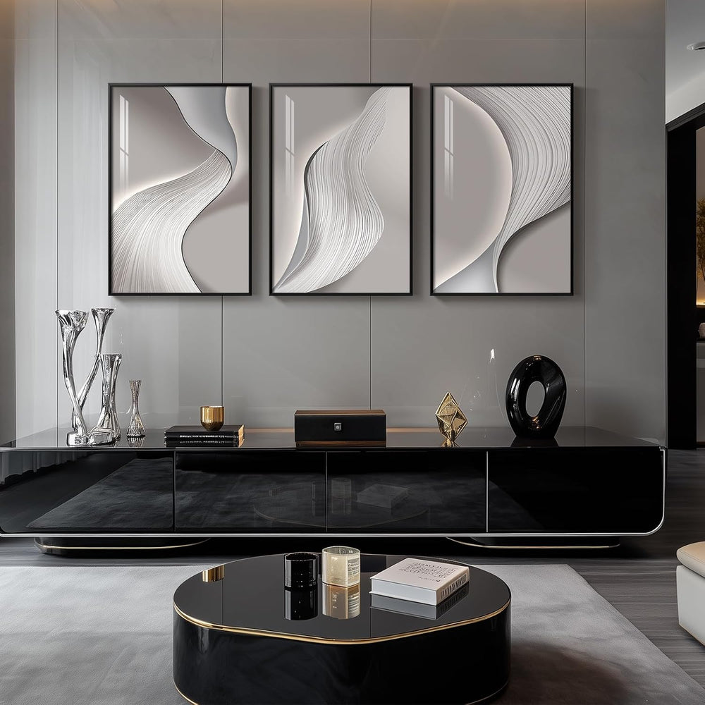 Large Framed Modern Abstract Wall Art for Living Room, 3 Piece 24x36 In