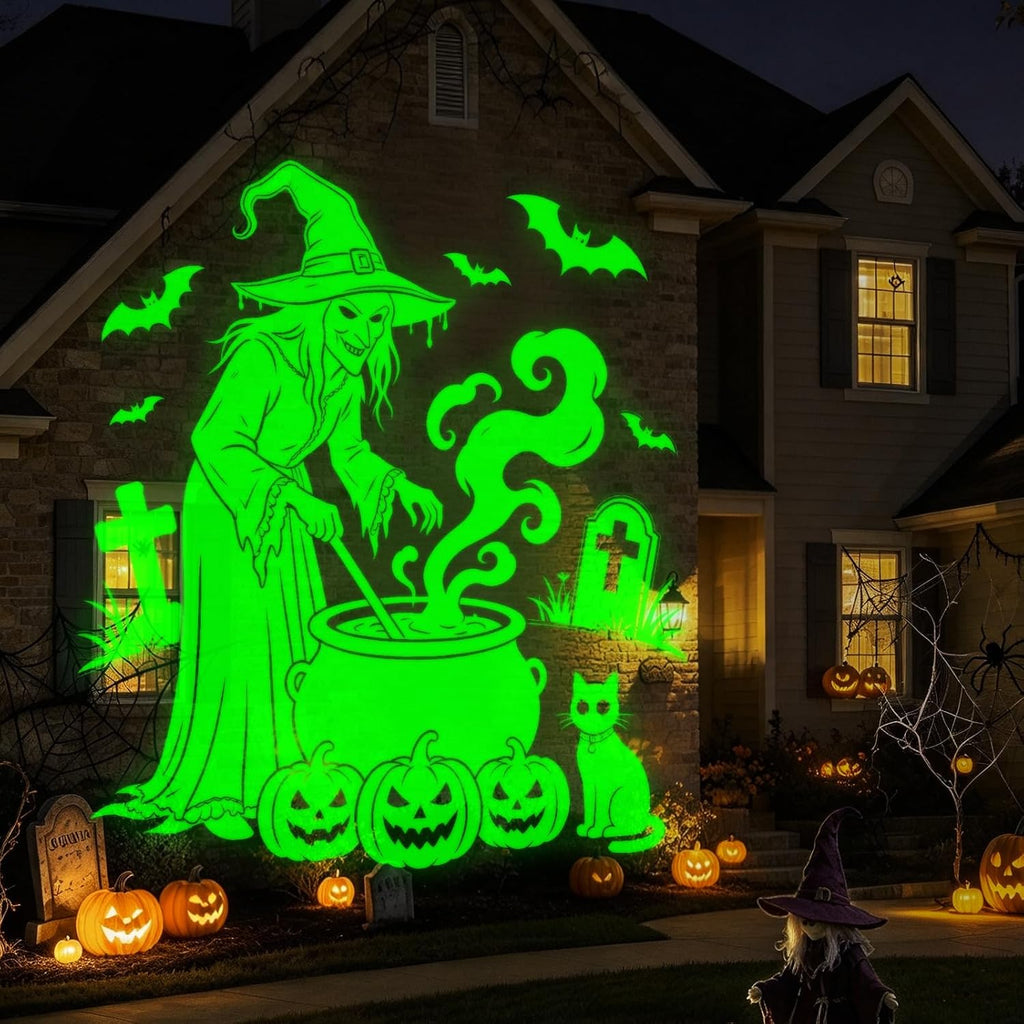 12 in 1 Halloween Projector Outdoor - 3D Dynamic Halloween Decorations,Clearer Skull/Spider/Pumpkin/Witch Cauldron HD Patterns,Holiday Lights for Window Garage Door Cover