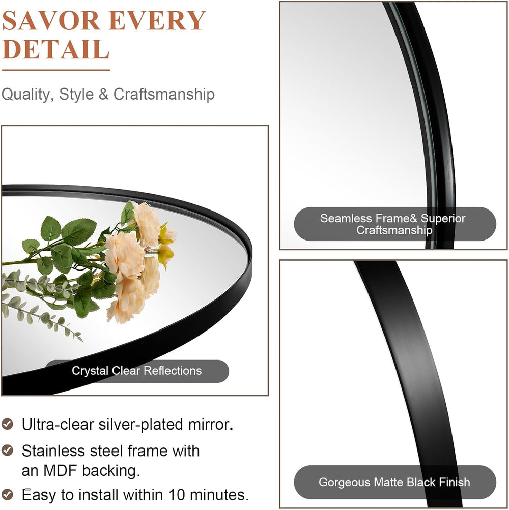 ANDY STAR Arched Mirror, 22 x 30 Inch Black Wall Mirror in Stainless Steel Me...