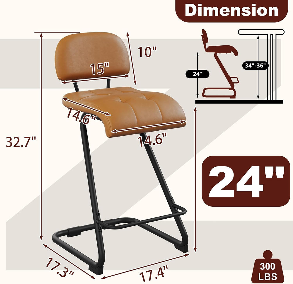 Counter Height Bar Stools Set of 2, Brown 24'' Barstools with Back