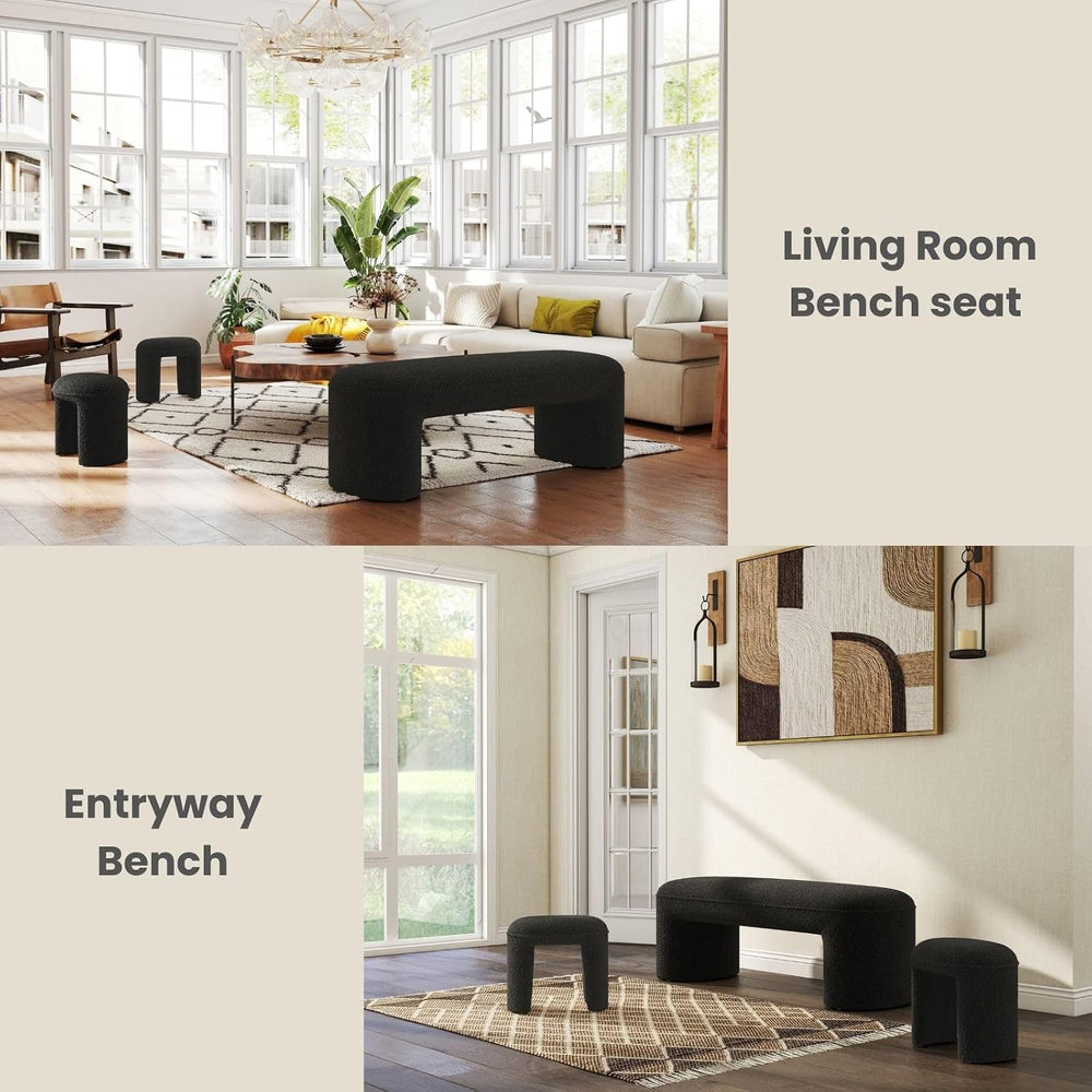 53" Sherpa Nesting Ottoman Bench Set, Black