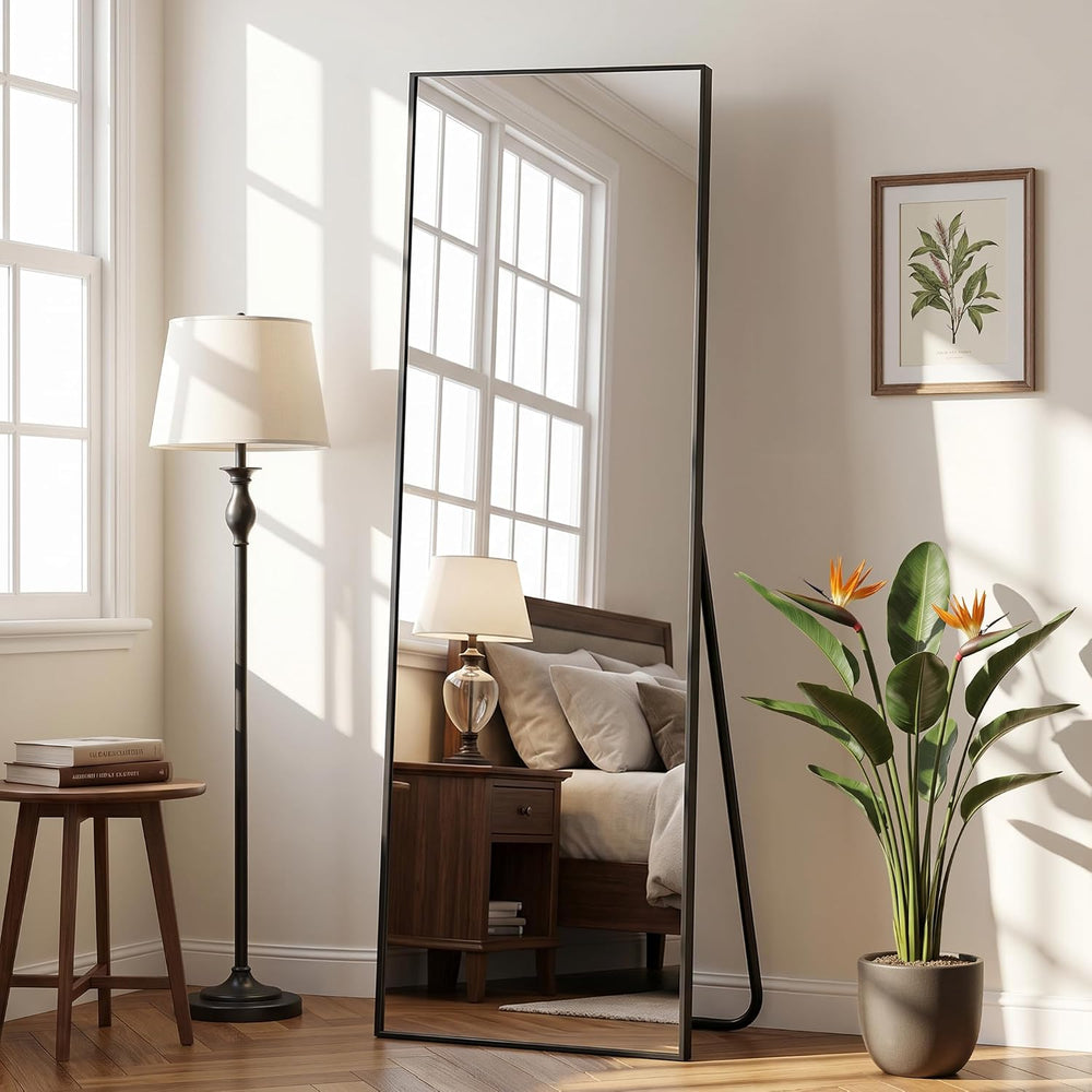 Antok Full Length Mirror, 56"x15" Floor Mirror with Stand, Black, Rect