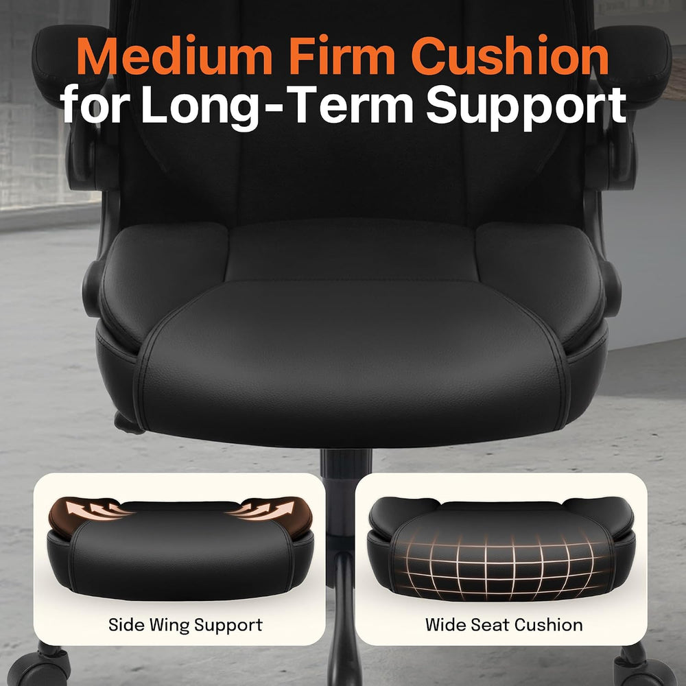NEO CHAIR Office Desk Chair, High Back PU Leather with Flip-up Arms, Black