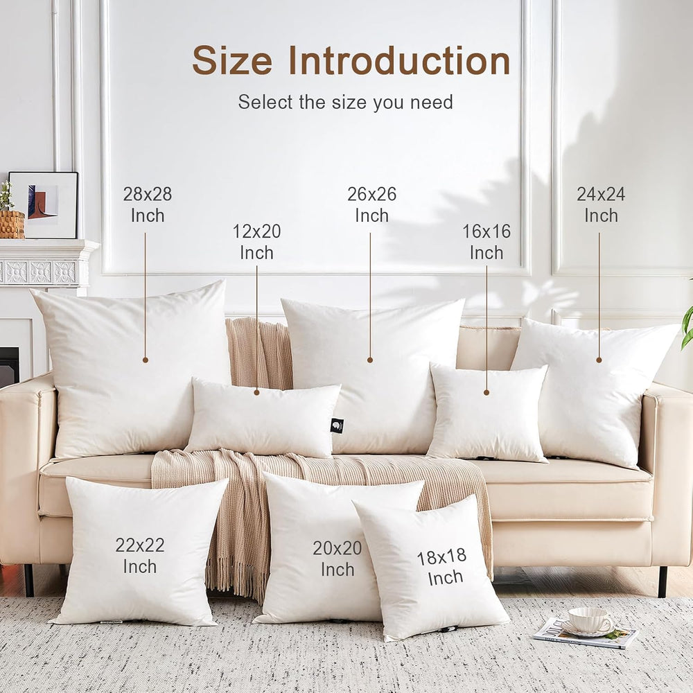 Organic Feather Down Throw Pillow Inserts 18x18 Inch Set of 2