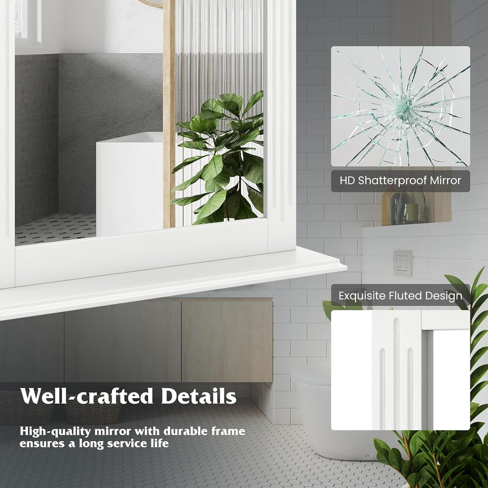 Tangkula Wall Mounted Bathroom Mirror with Built-in Storage Shelf