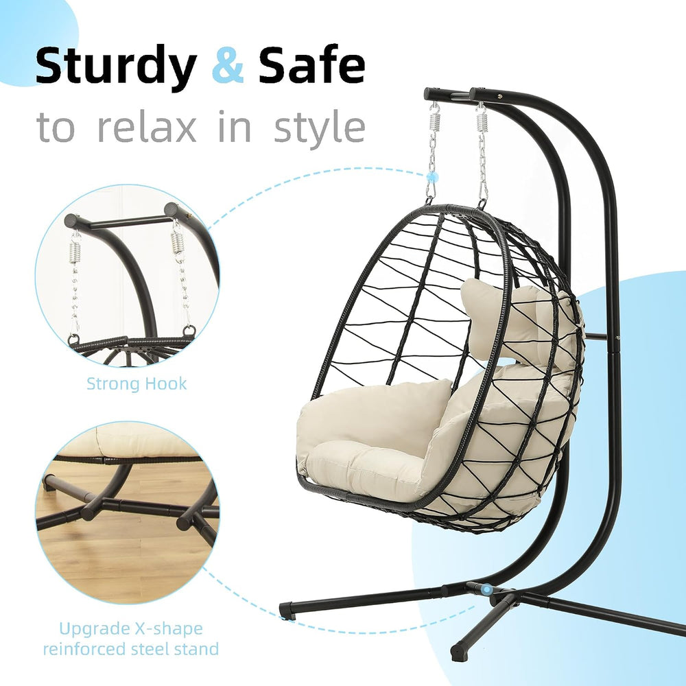 Double Egg Chair with Stand Hammock Swing Chair Foldable Hanging Loveseat, UV...