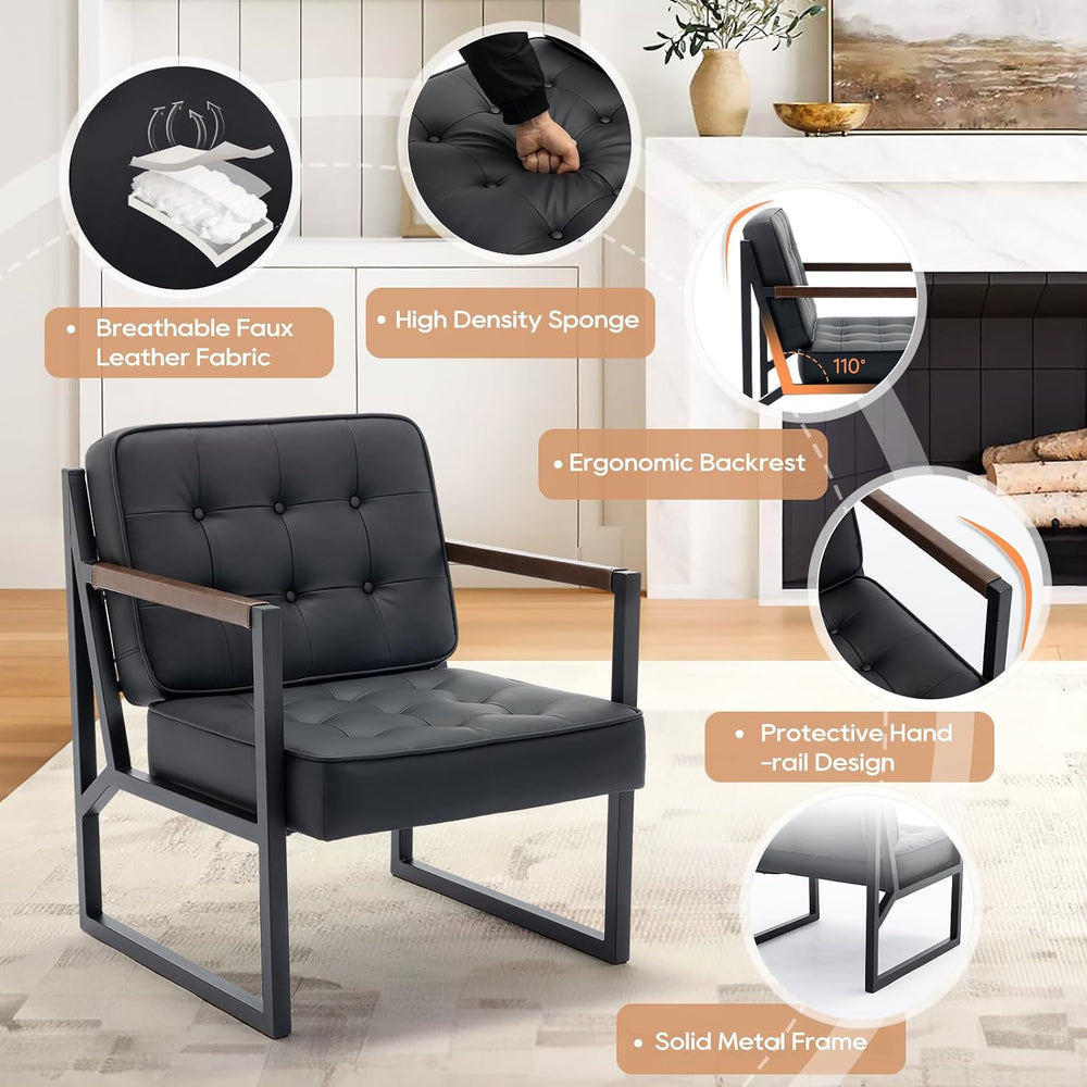 MALOL Black Leather Accent Chair, Accent Arm Chair for Living Room, Comfy Arm...