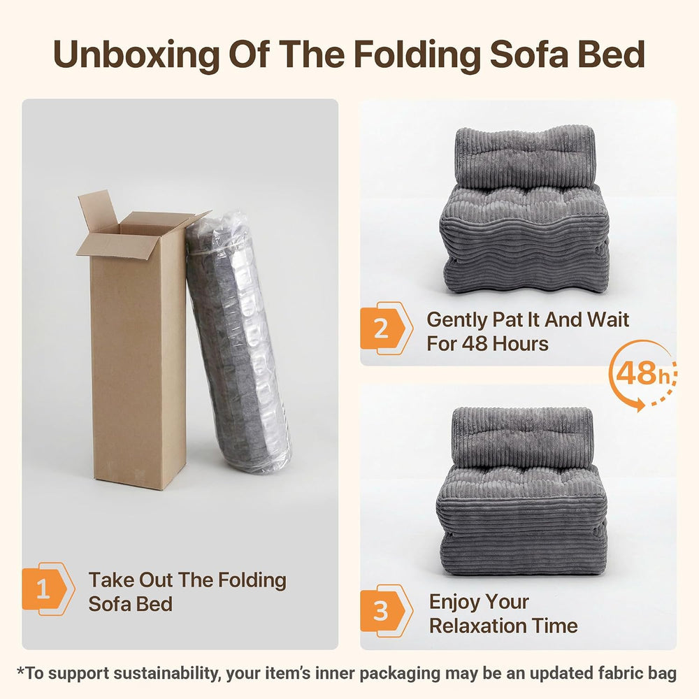 Boneless Chair Folding Sofa Bed, Sleeper Chair, Dark Grey, Single