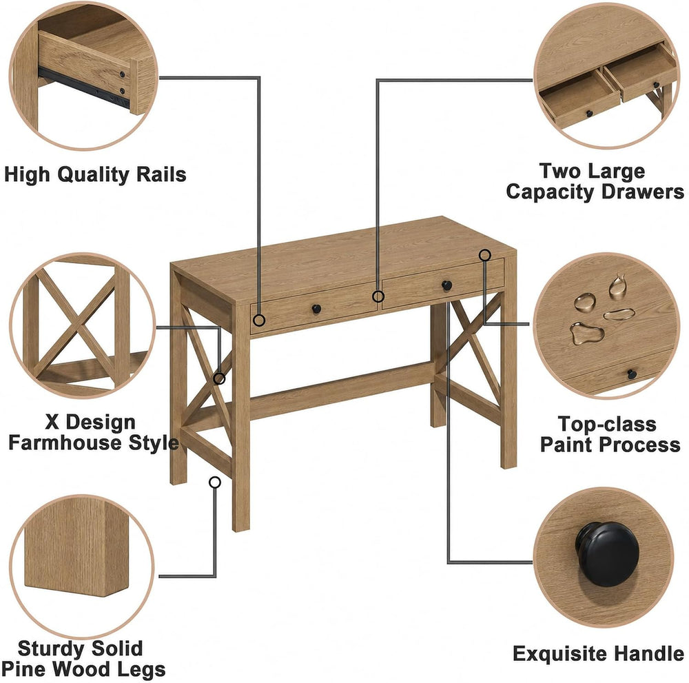 ChooChoo 39.4 Inches Farmhouse Computer Desk with 2 Drawers