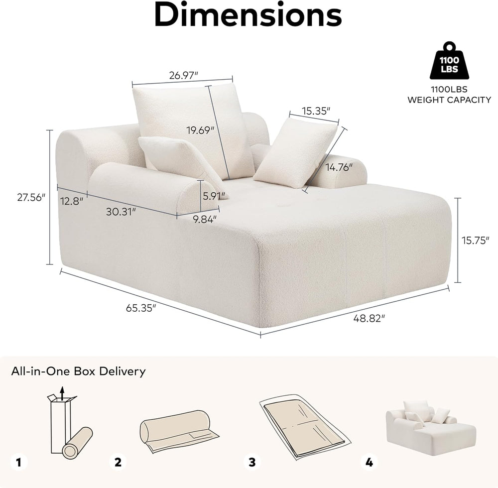 65" Boneless Chaise Lounge Chair Indoor, Oversized Reading Lounger with ...