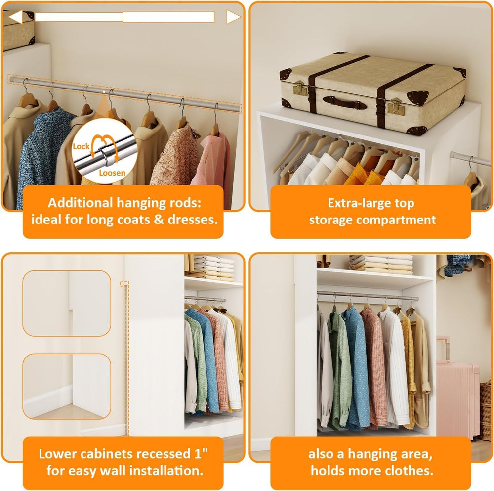 Closet System with 3 Hanging Rods& Shelf , 2FT Small Closet Organizer Sys...