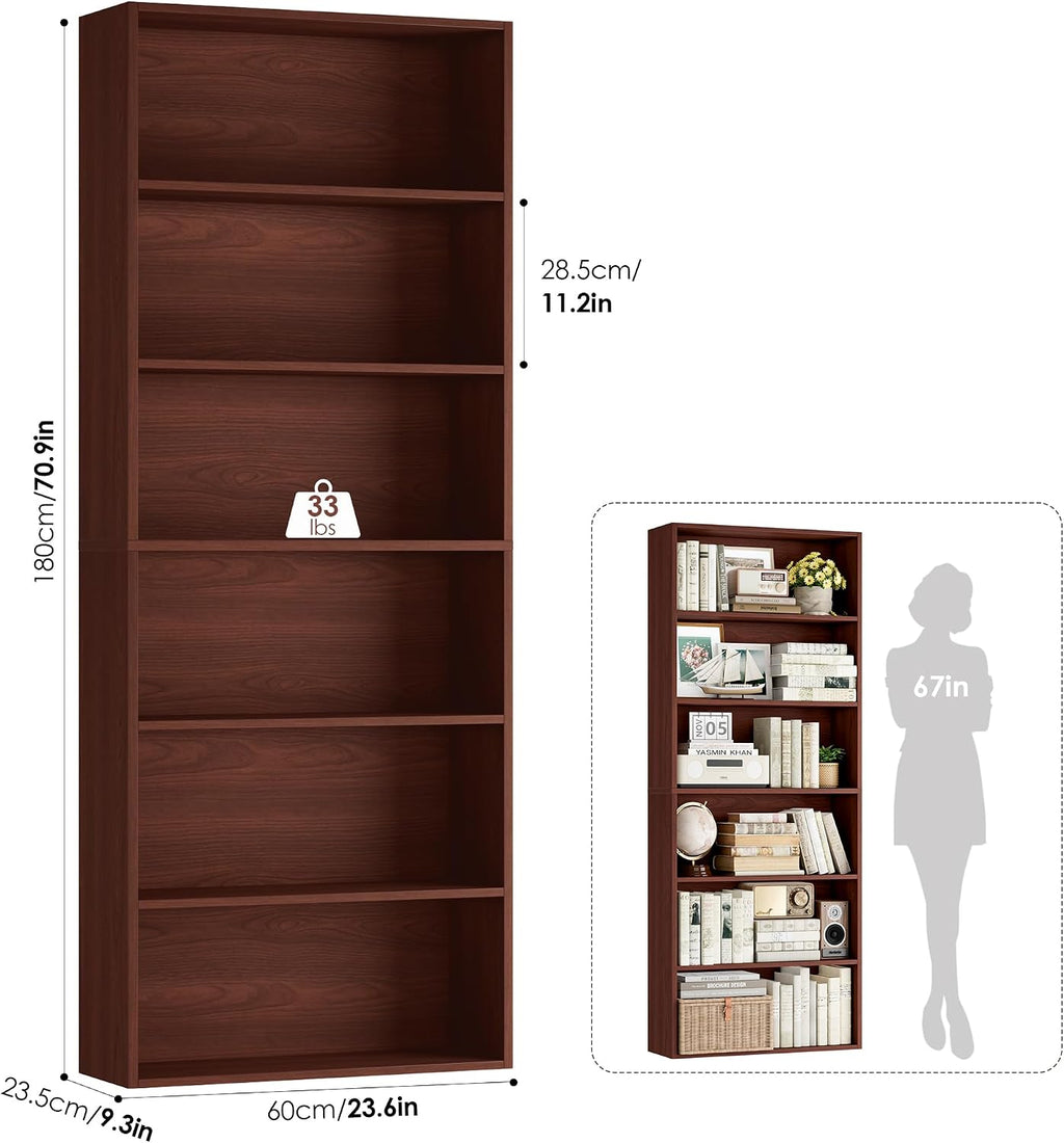 fotosok 6 tier tall bookshelf and bookcase with, close-up detail