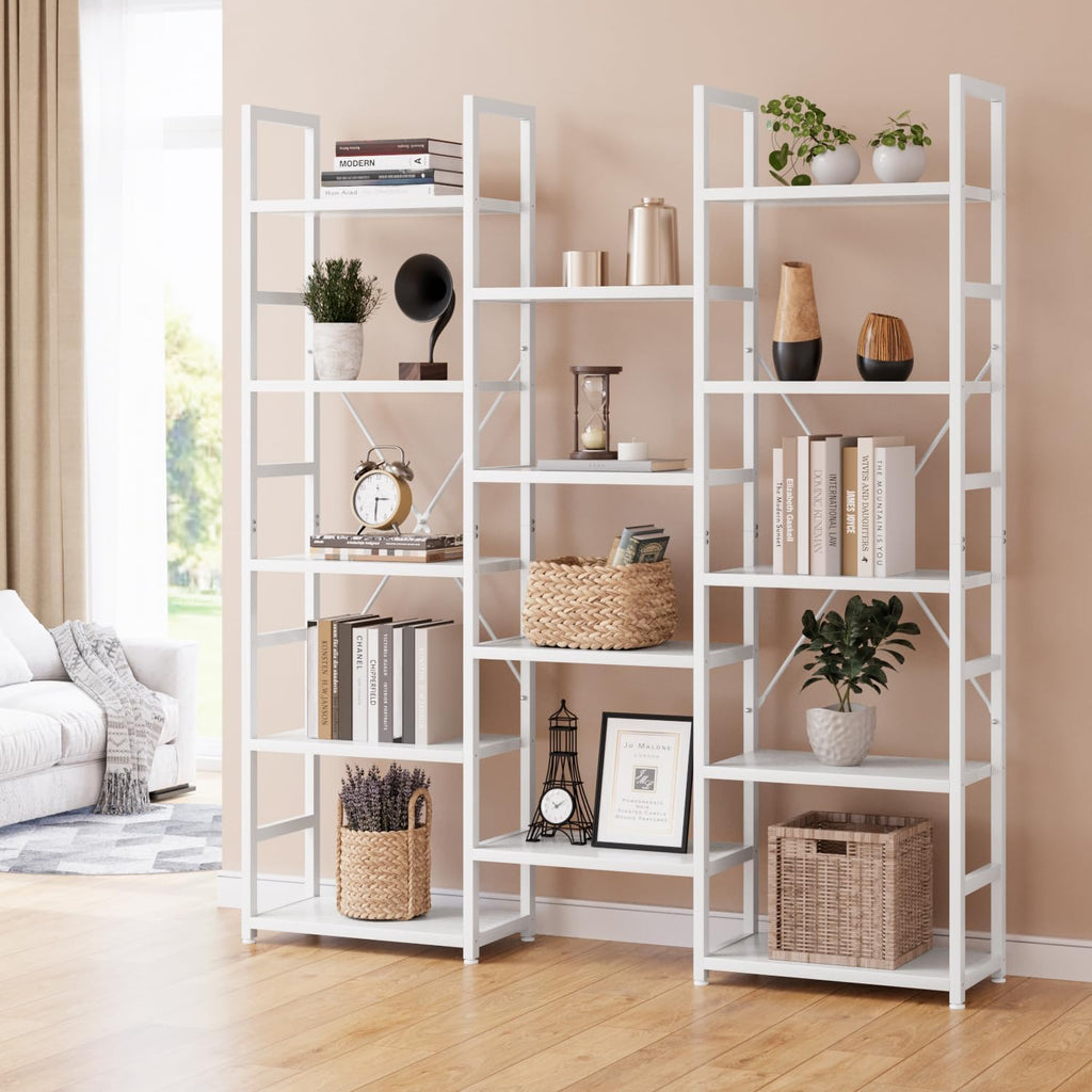 numenn triple column 5 tier bookshelf with 14, close-up detail