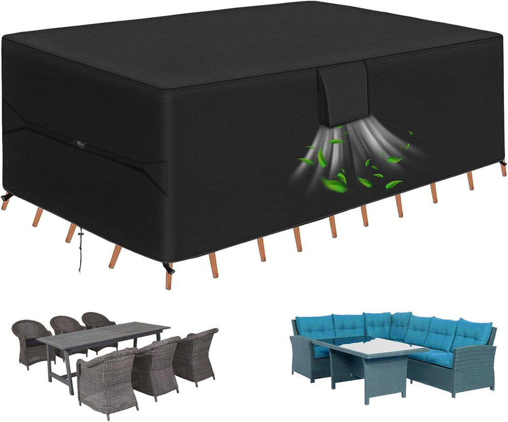 RICHIE Patio Furniture Covers - 600D Heavy Duty Waterproof Rectangle Table Co...