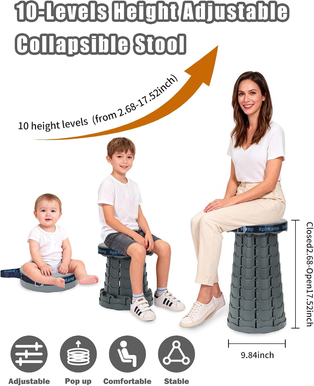 Portable Collapsible Stool Chair Folding Camp Seat for Adults 600LBS, Grey