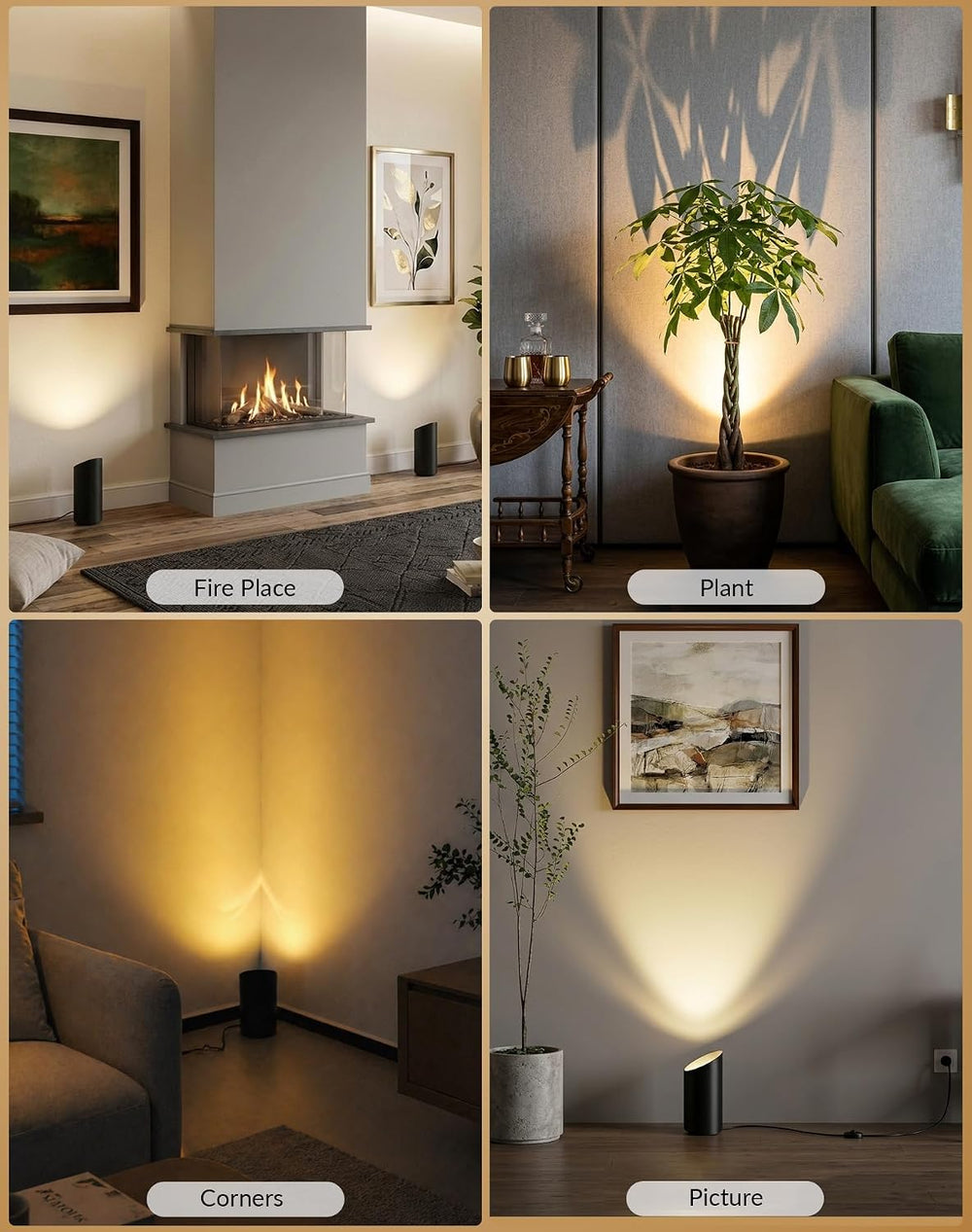 2 Pack Uplights Indoor Floor Can Lights, 3CCT with Remote, Black