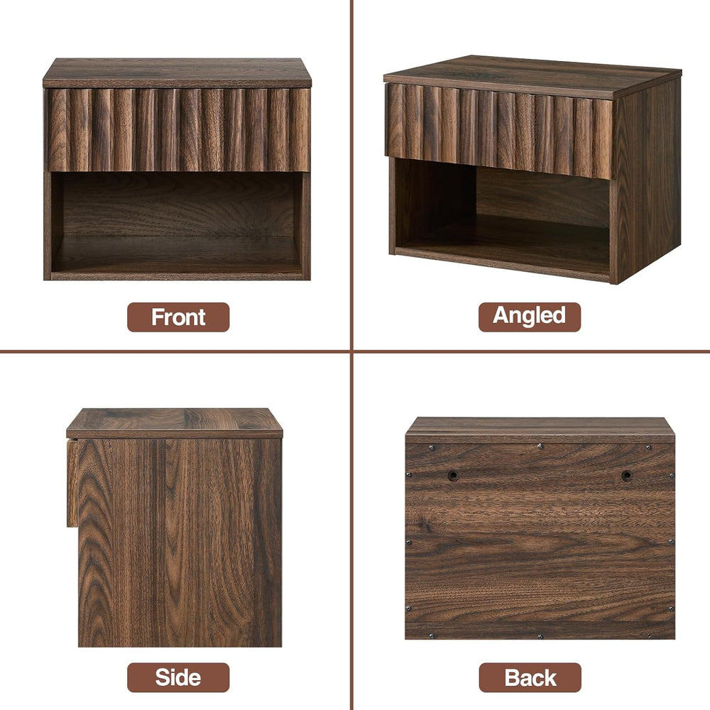 BuildHom Floating Nightstand Set of 2 with Fluted Drawer, Bedside Table