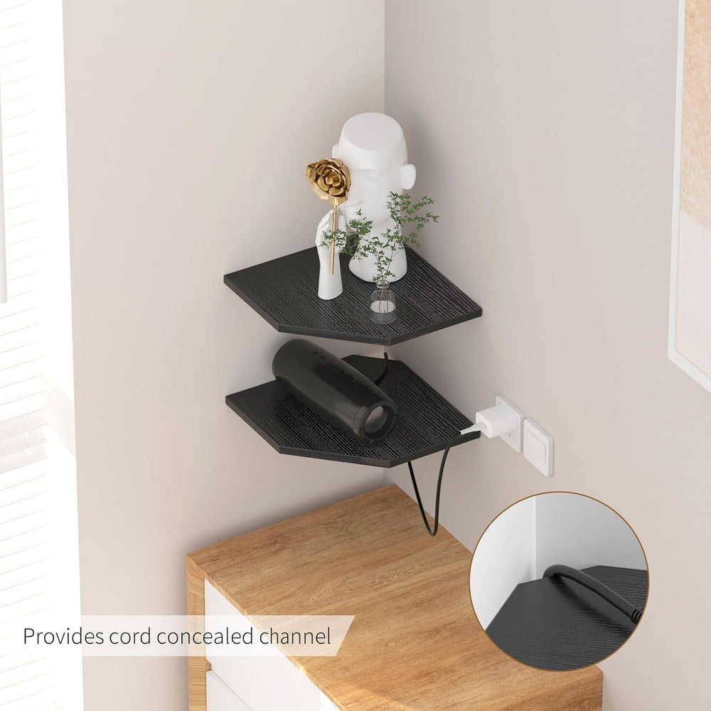 JJL Corner Shelves, 12 Inch Corner Shelf Wall Mounted with Wire Hole, 4 Tier ...