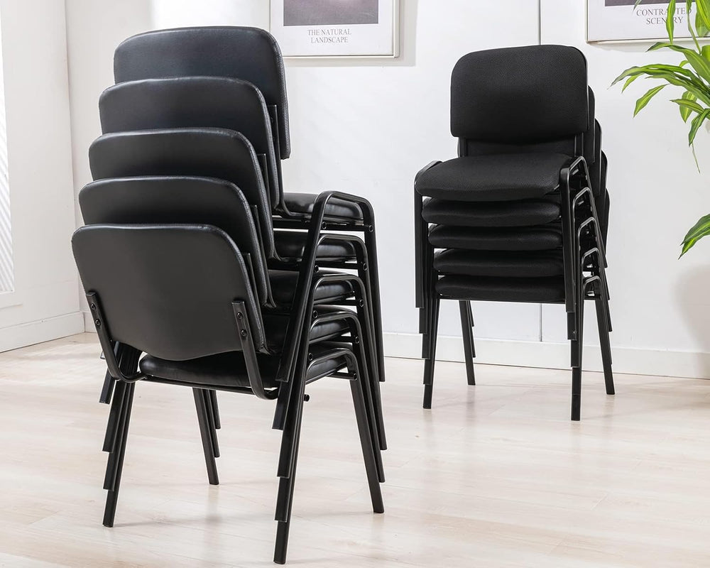 HNY Black Tablet Arm Chairs Set of 10, PU Comfort Office Waiting Room Guest N...