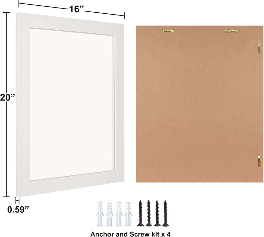 Rectangular Wall Mirror 20x16 Inch Bathroom Mirror for Over Sink, White