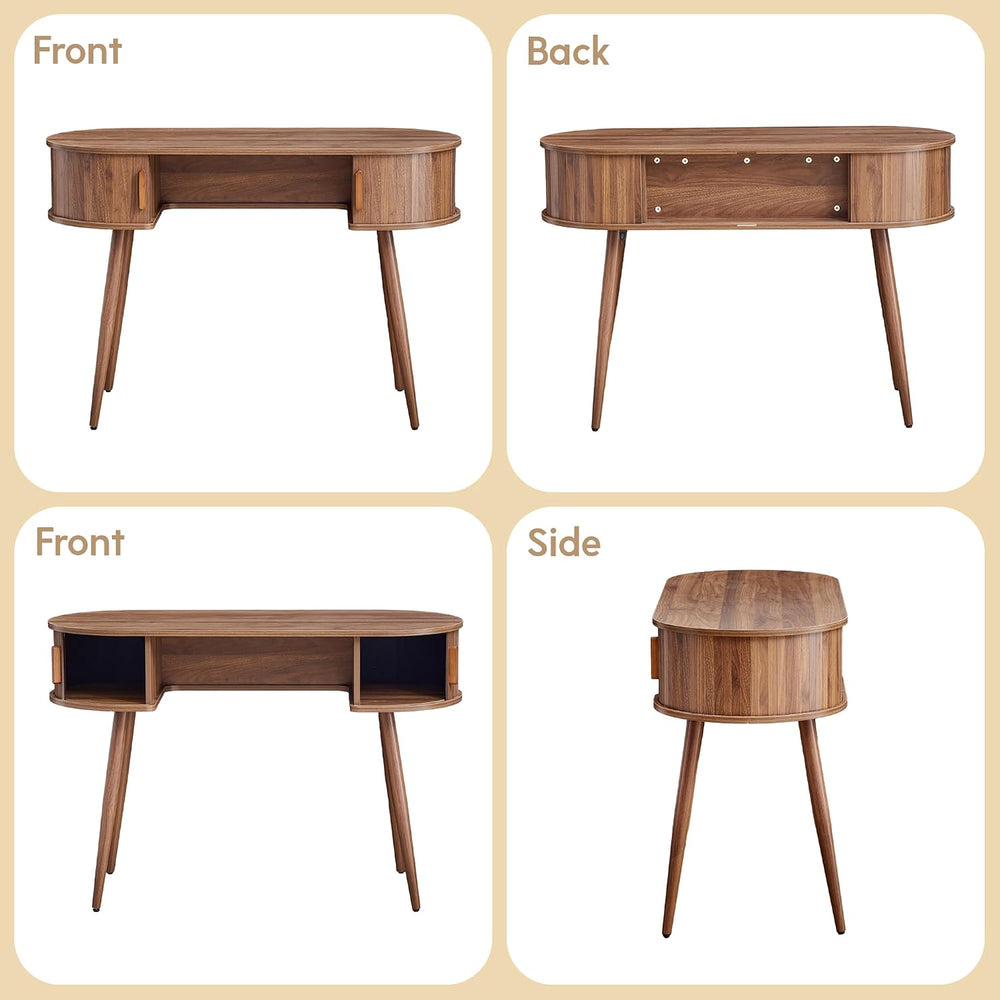AVZEAR 43" Oval Fluted Home Office Desk, Small Writing Computer Desk,Walnut